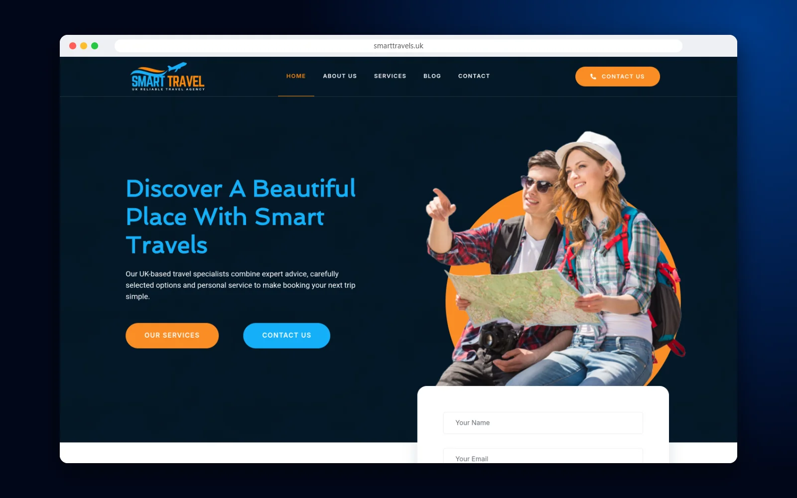 Smart Travels UK travel agency website homepage designed by Mark X Media
